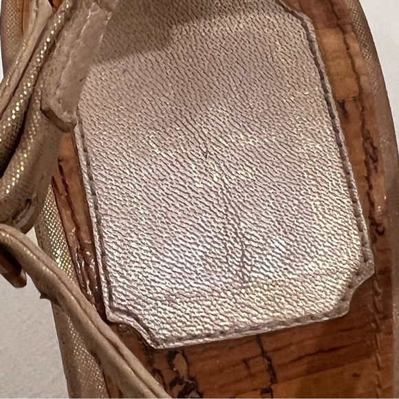 41. Christian DIOR Gold Peep Toe Wedges 7 - Picture 11 of 14